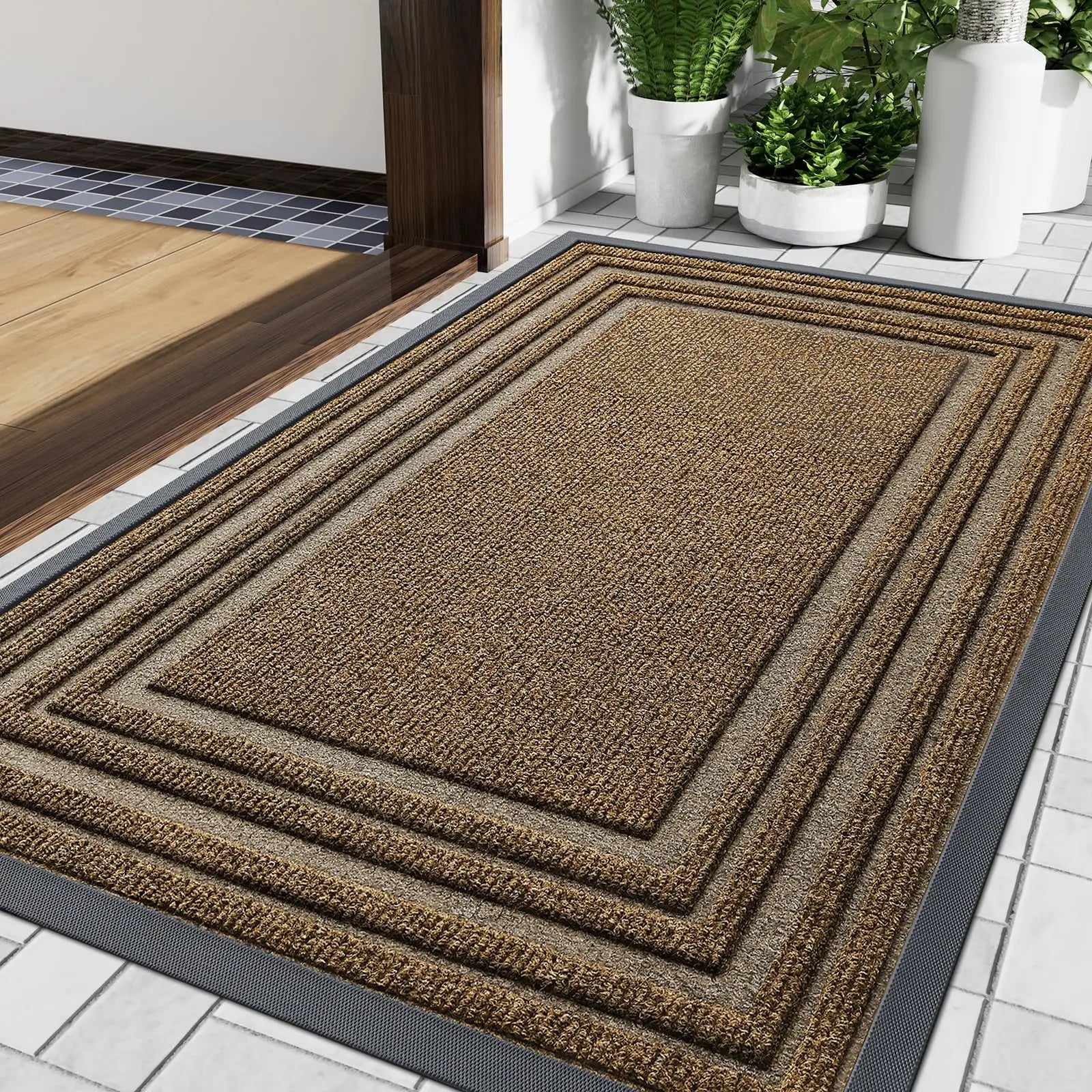 Layered Border Doormat with Antislip Base