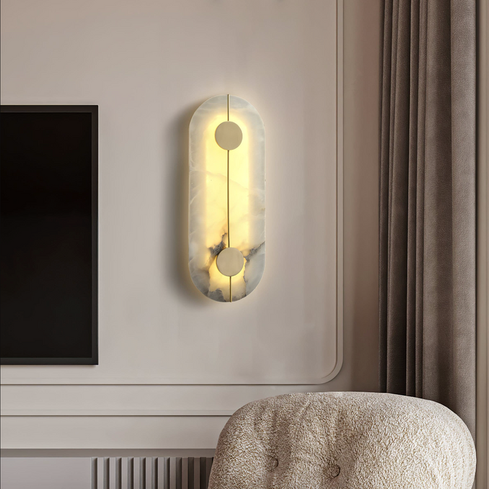 Marble Iron Wall Sconce with Round LED Light