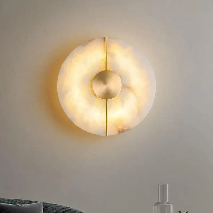 Marble Iron Wall Sconce with Round LED Light