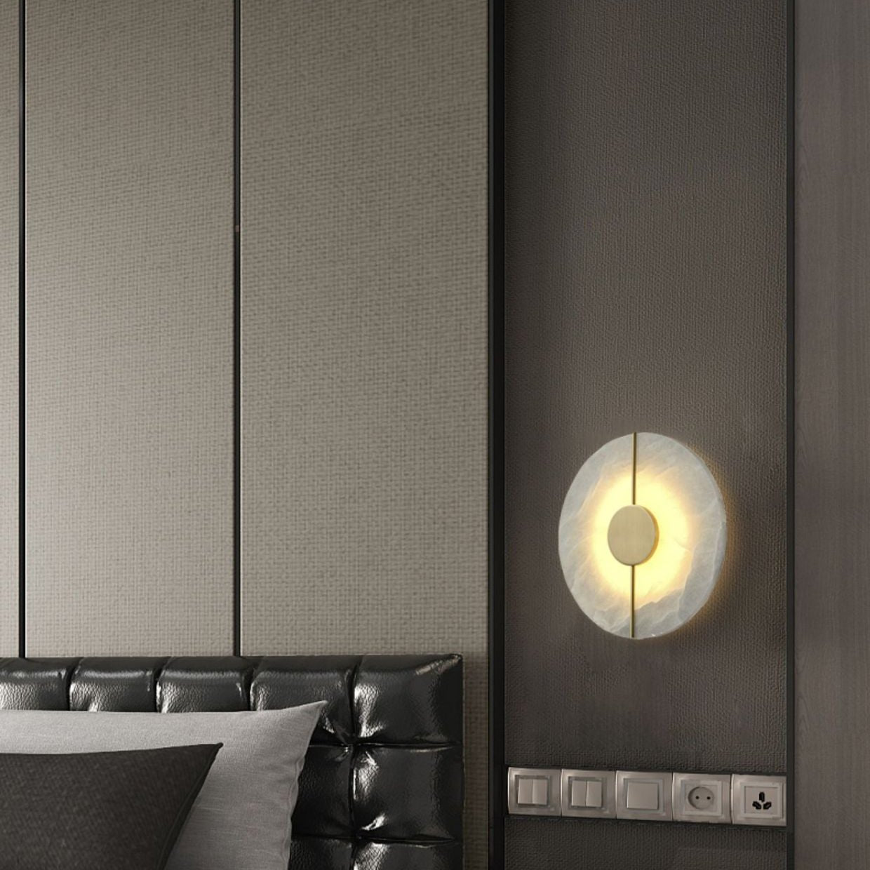 Marble Iron Wall Sconce with Round LED Light