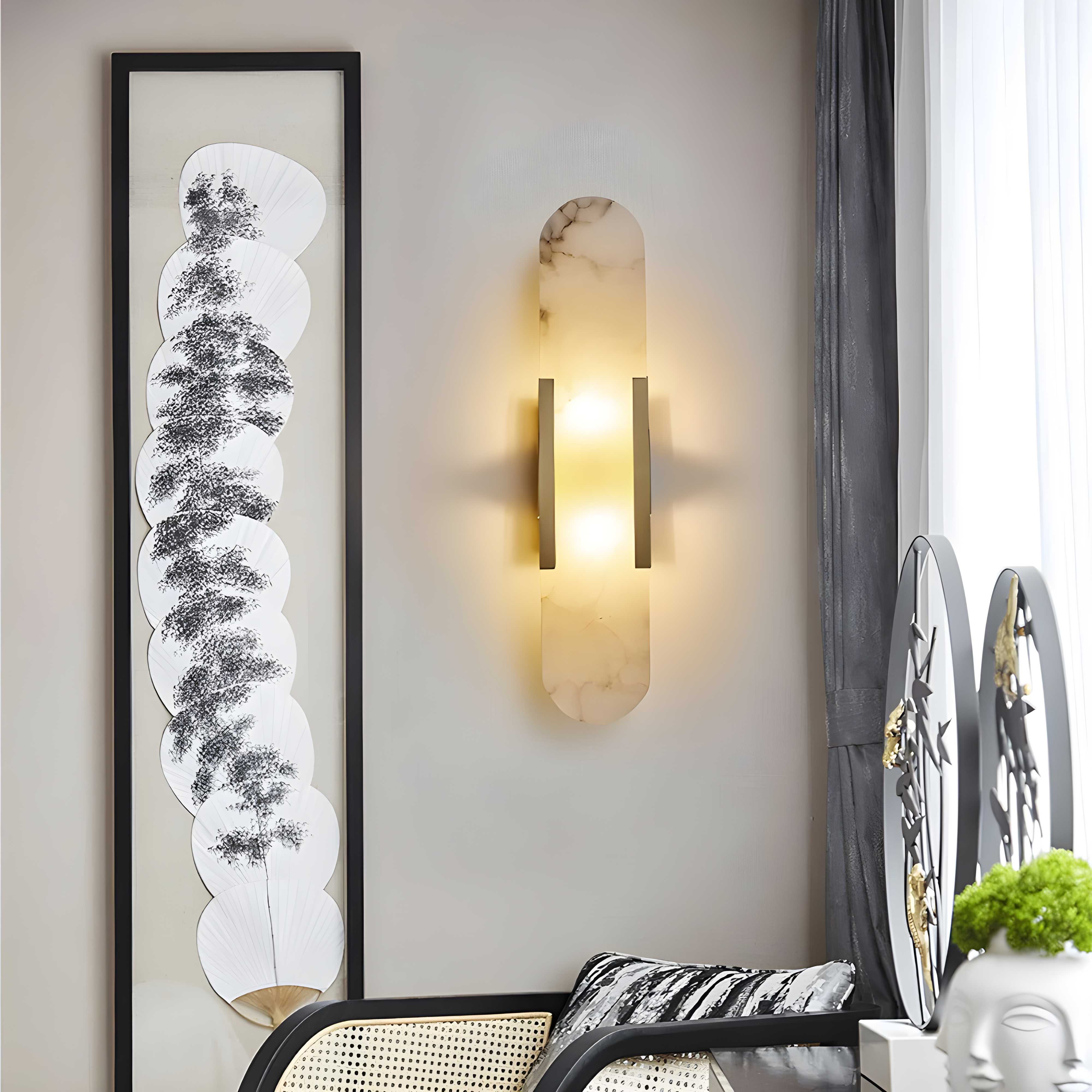 Marble Wall Sconce with Iron Frame LED Light