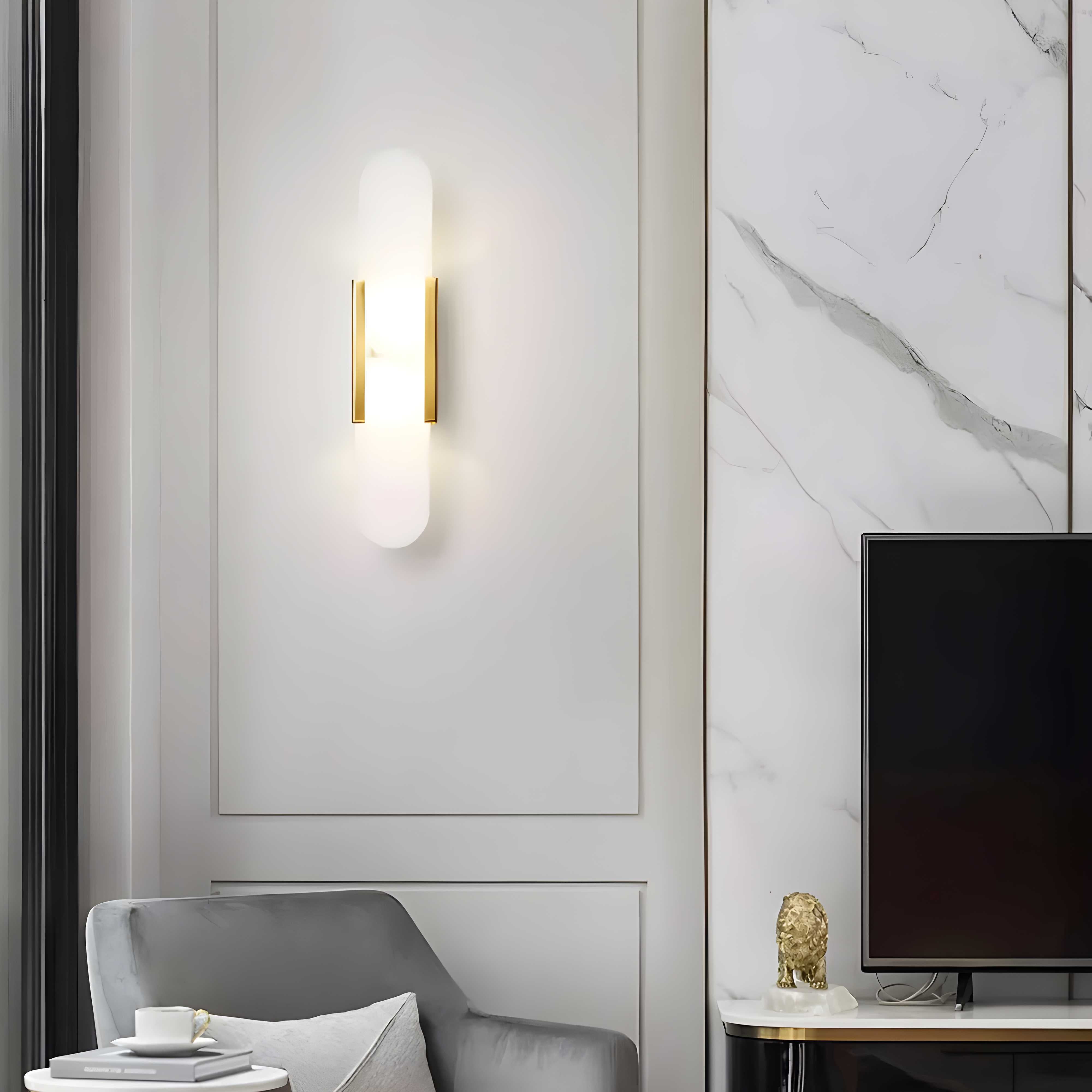 Marble Wall Sconce with Iron Frame LED Light