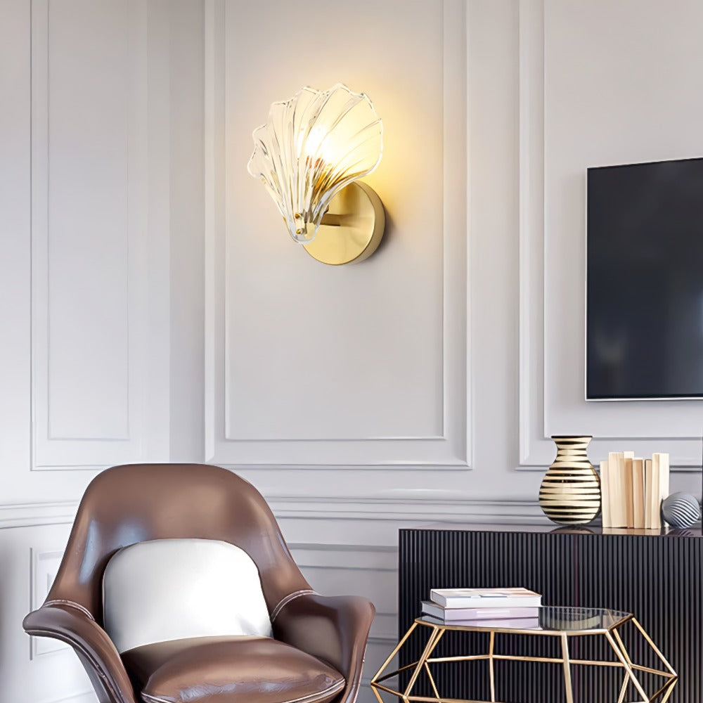 Metal Glass Wall Sconce with Seashell Shade