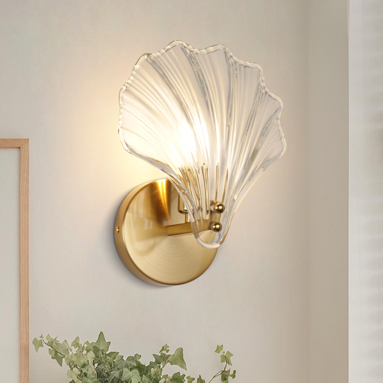 Metal Glass Wall Sconce with Seashell Shade