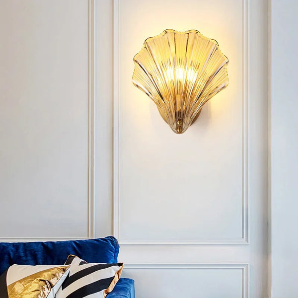 Metal Glass Wall Sconce with Seashell Shade