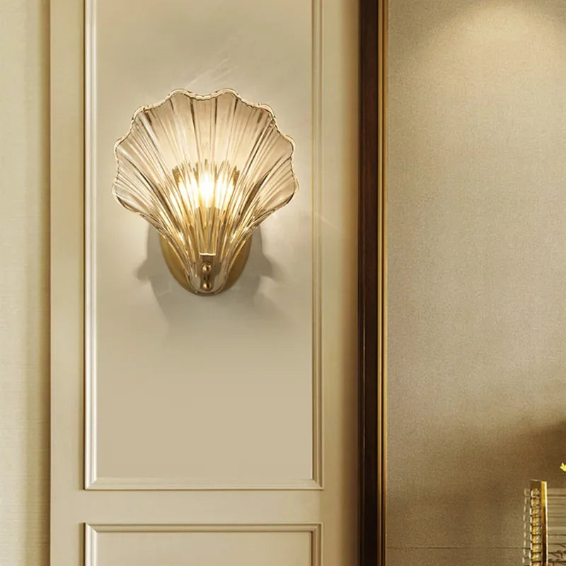Metal Glass Wall Sconce with Seashell Shade