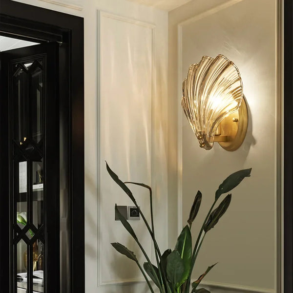 Metal Glass Wall Sconce with Seashell Shade