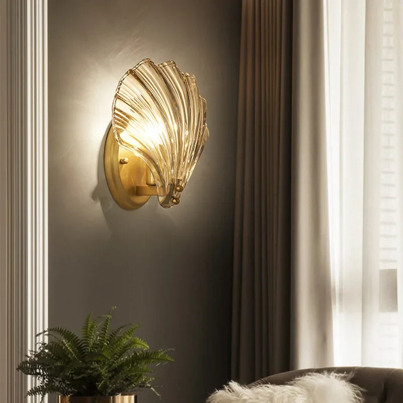 Metal Glass Wall Sconce with Seashell Shade