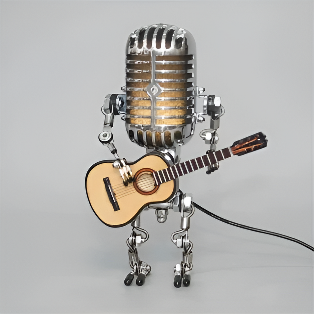 Metal Robot Table Lamp with Guitar and Mic