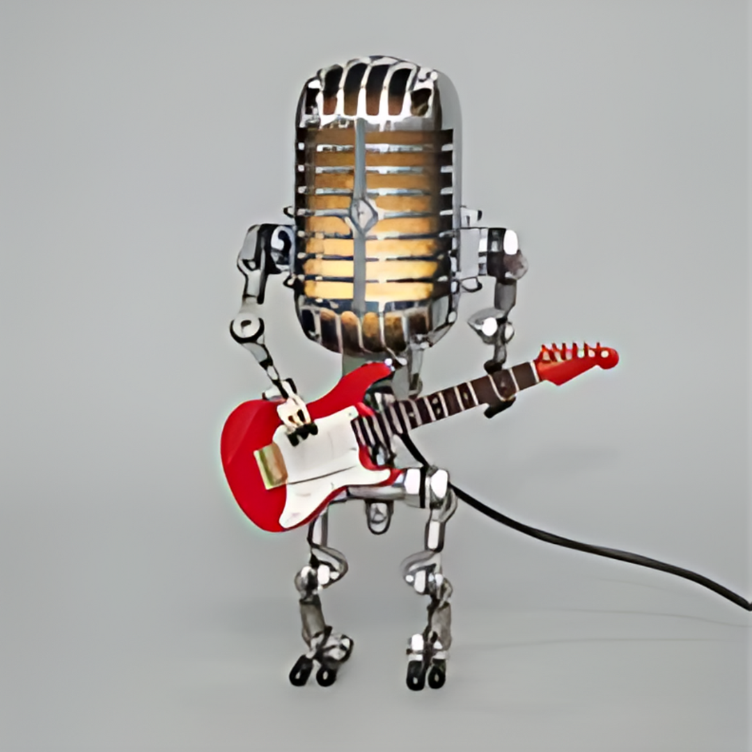 Metal Robot Table Lamp with Guitar and Mic