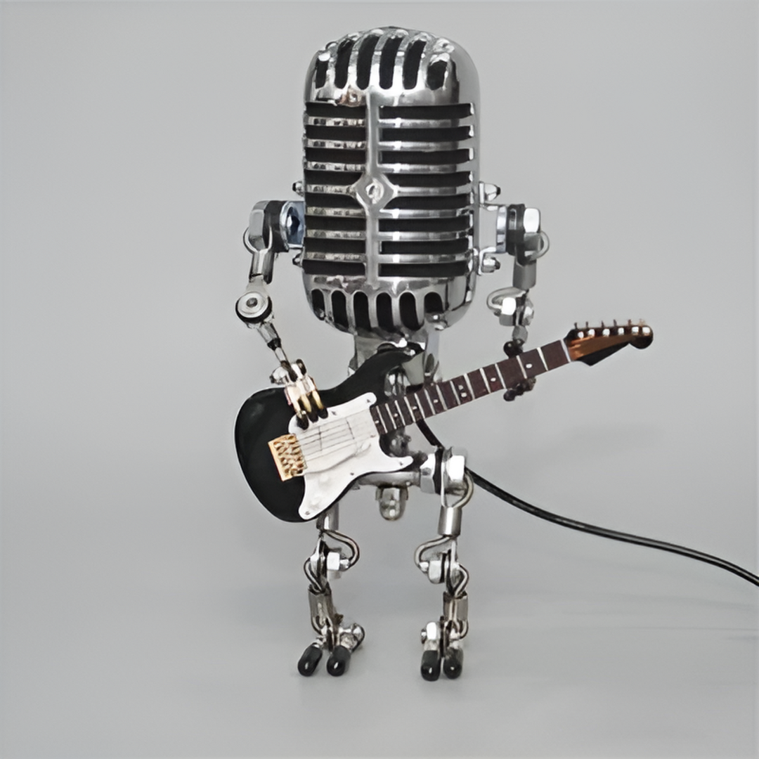 Metal Robot Table Lamp with Guitar and Mic