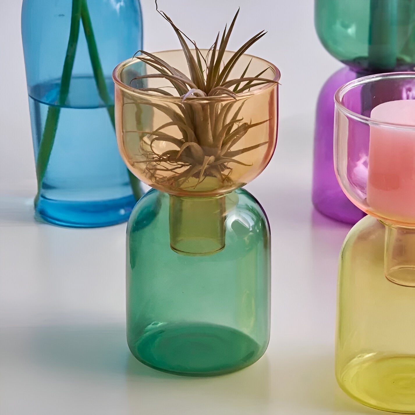 Modern Glass Candle Holder with Color Accent