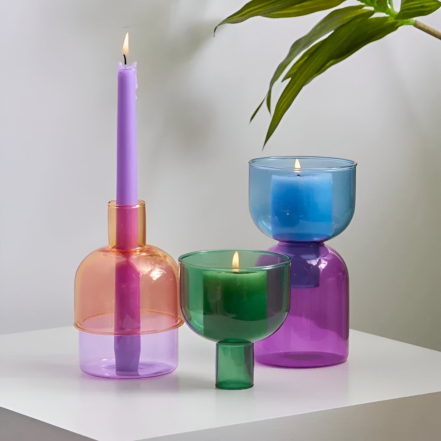 Modern Glass Candle Holder with Color Accent
