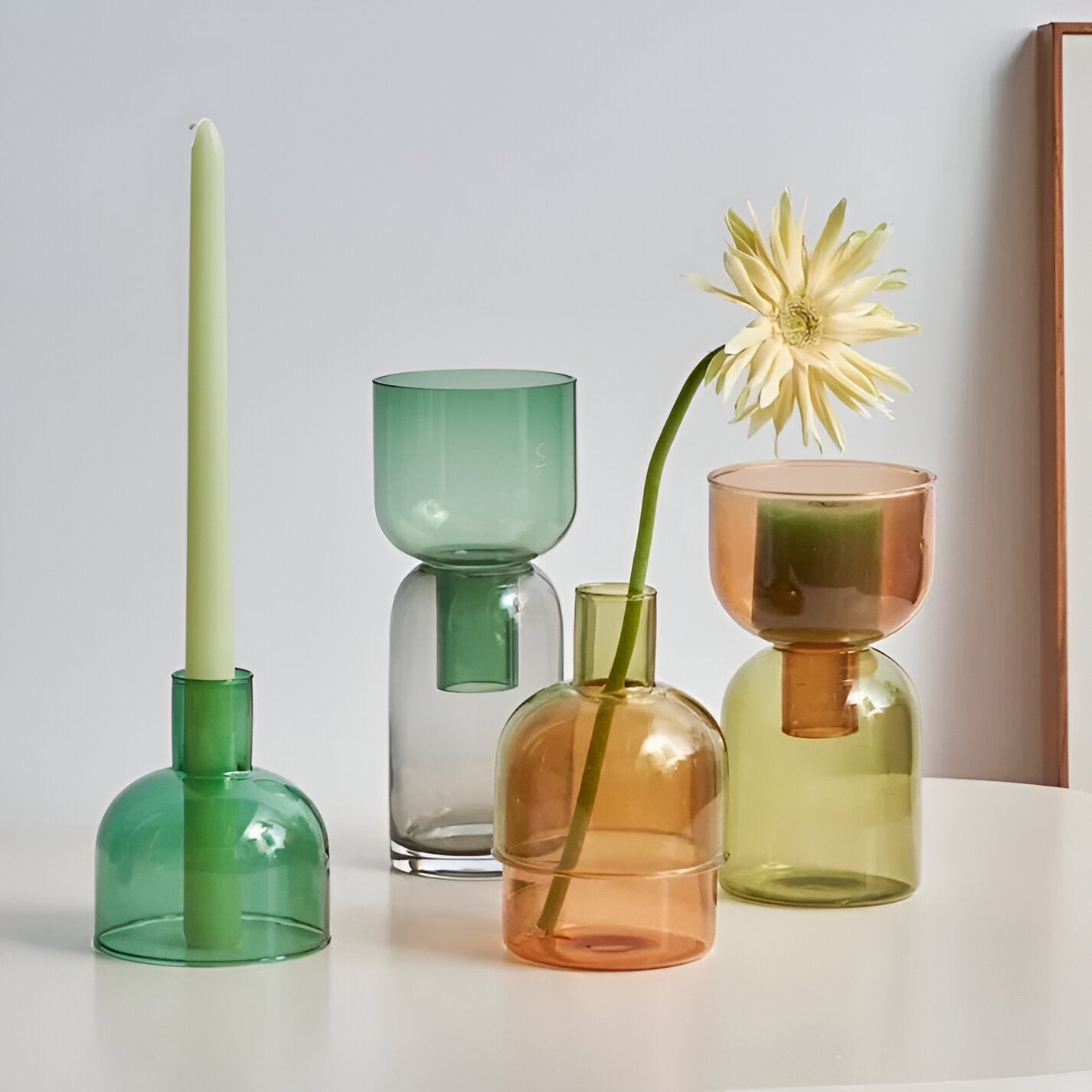 Modern Glass Candle Holder with Color Accent