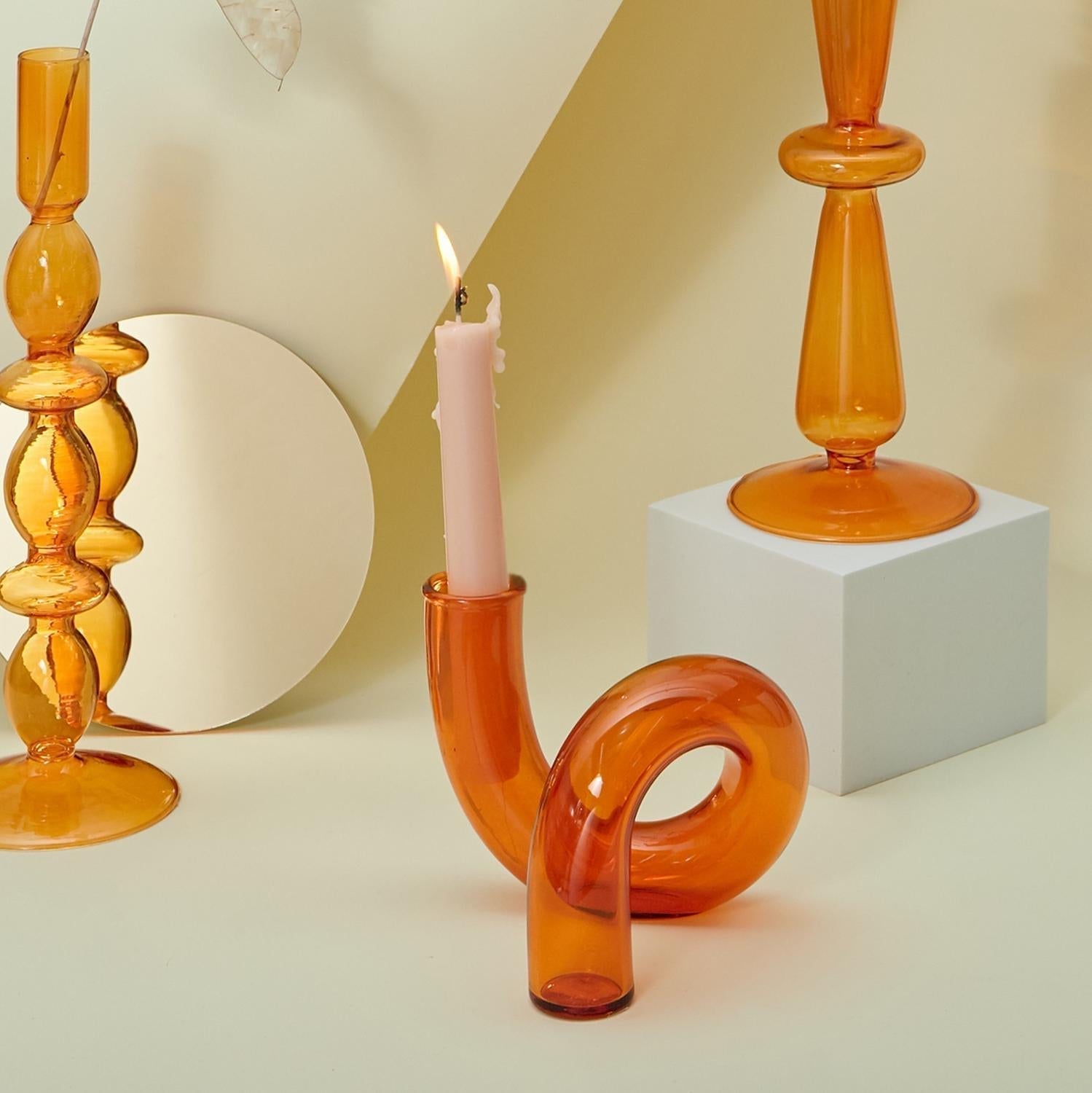 Modern Glass Candle Holder with Loop Design