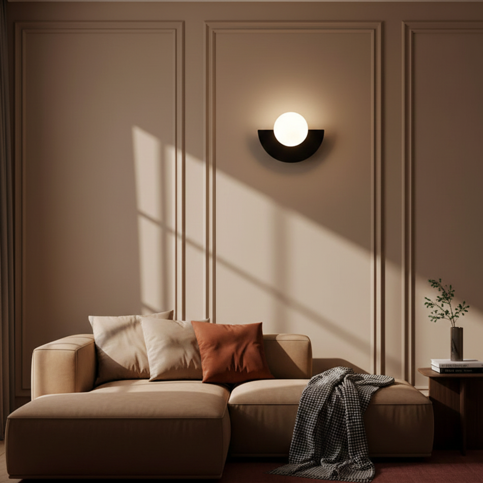 Modern Glass Wall Sconce with Half Moon Base