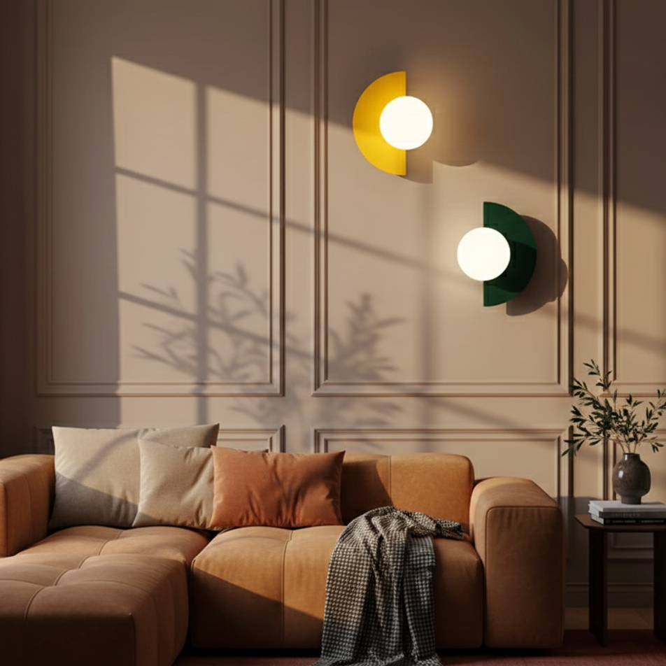 Modern Glass Wall Sconce with Half Moon Base
