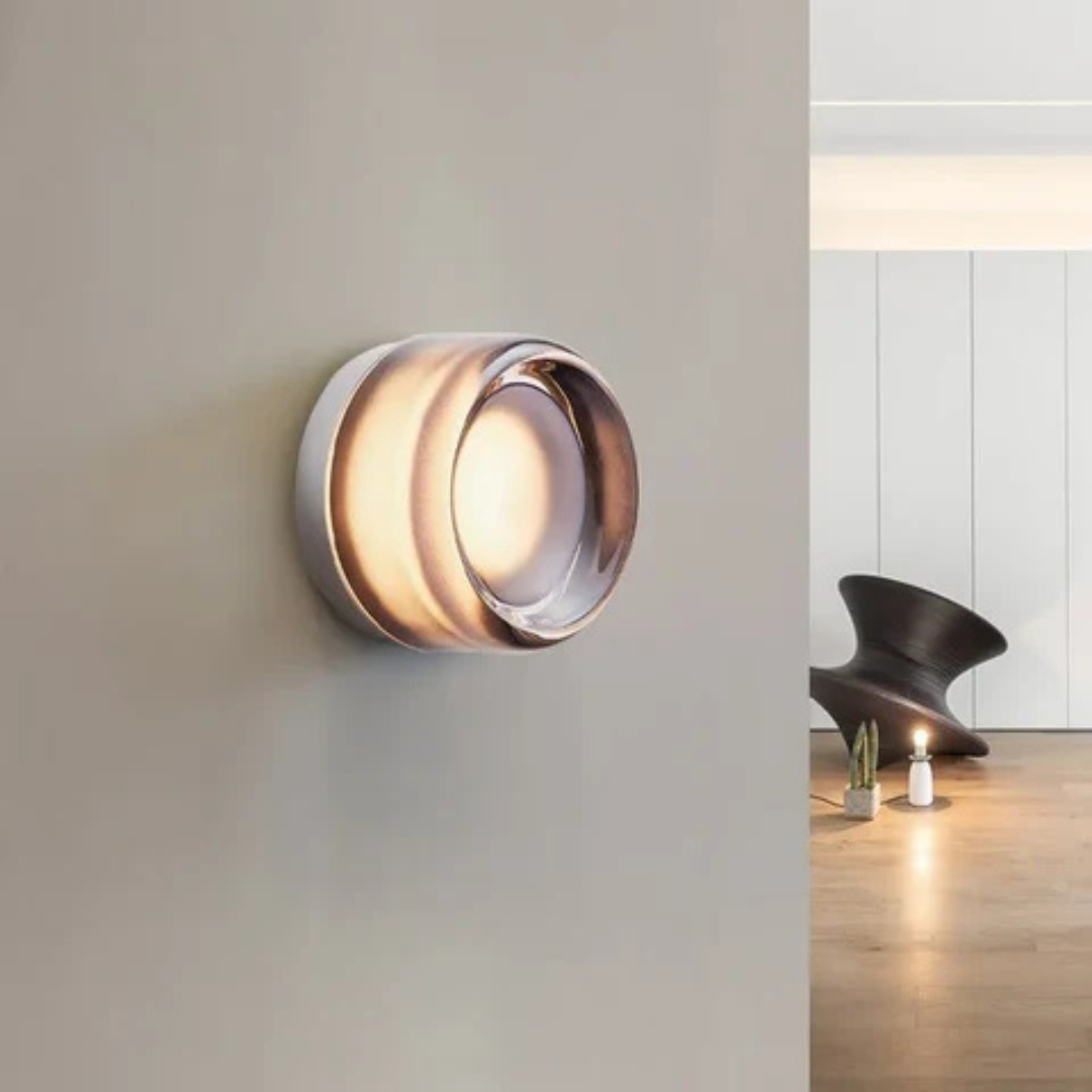 Modern Glass Wall Sconce with Round Halo Design