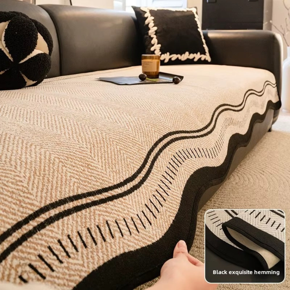 Modern Wave Sofa Cover with Wavy Border