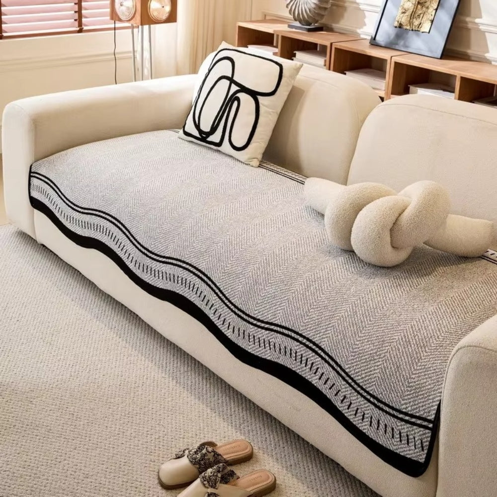 Modern Wave Sofa Cover with Wavy Border