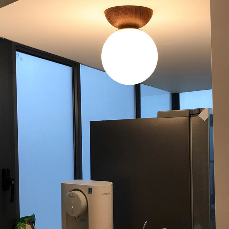 Modern Wood Ceiling Light with Glass Globe