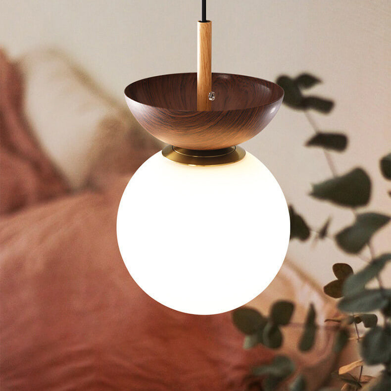 Modern Wood Ceiling Light with Glass Globe