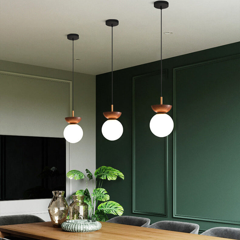 Modern Wood Ceiling Light with Glass Globe
