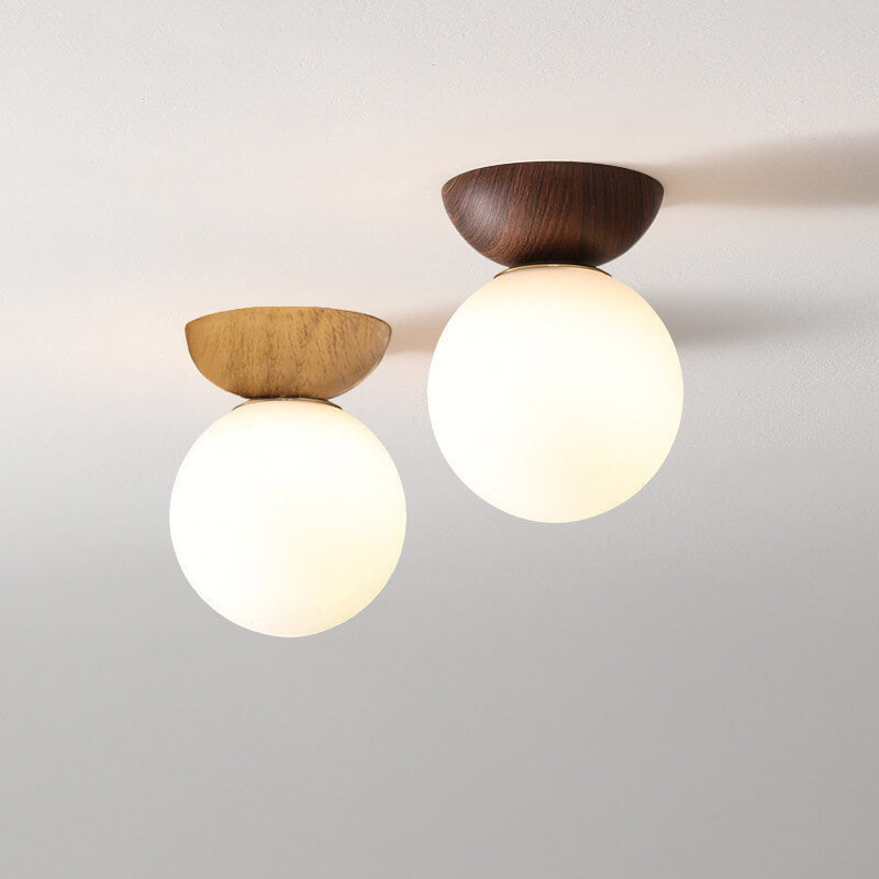Modern Wood Ceiling Light with Glass Globe