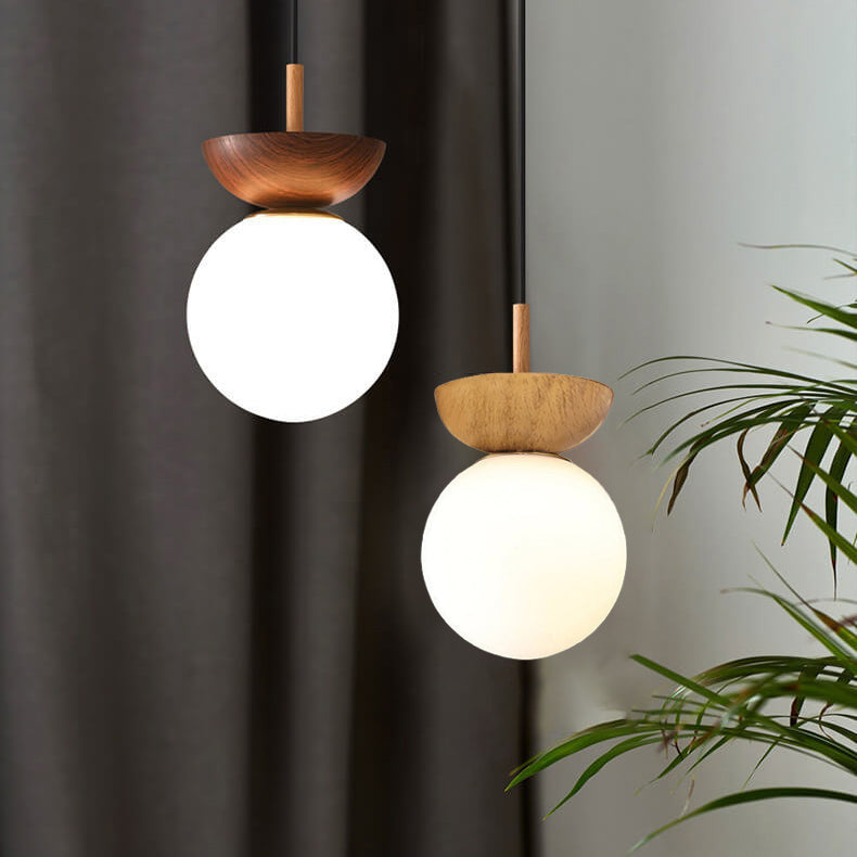 Modern Wood Ceiling Light with Glass Globe