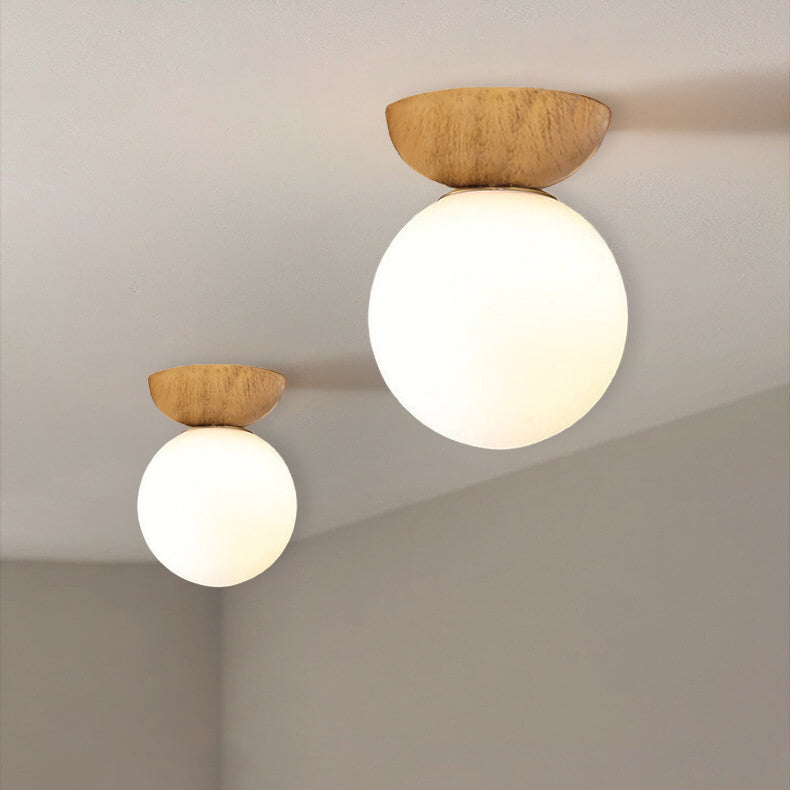 Modern Wood Ceiling Light with Glass Globe
