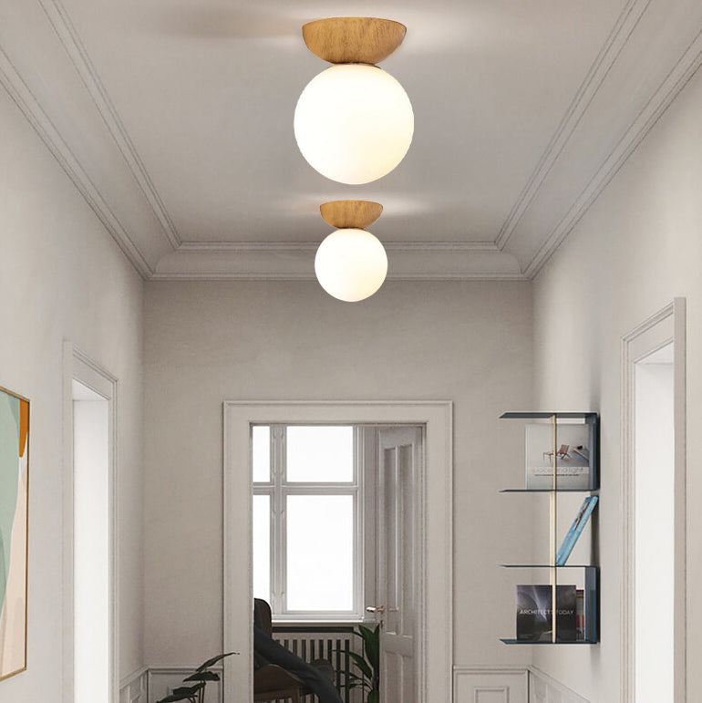 Modern Wood Ceiling Light with Glass Globe