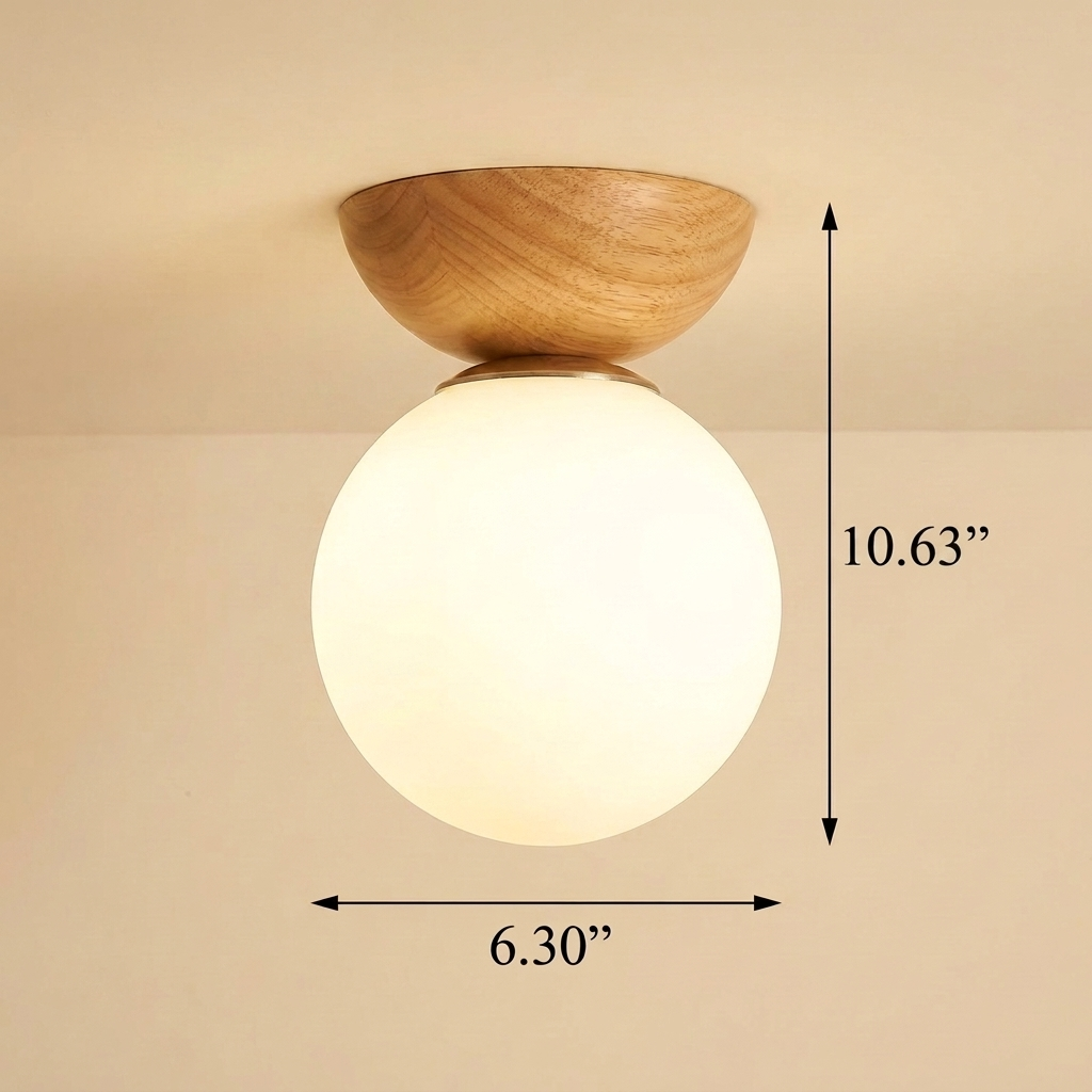 Modern Wood Ceiling Light with Glass Globe
