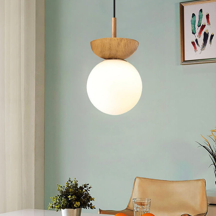 Modern Wood Ceiling Light with Glass Globe