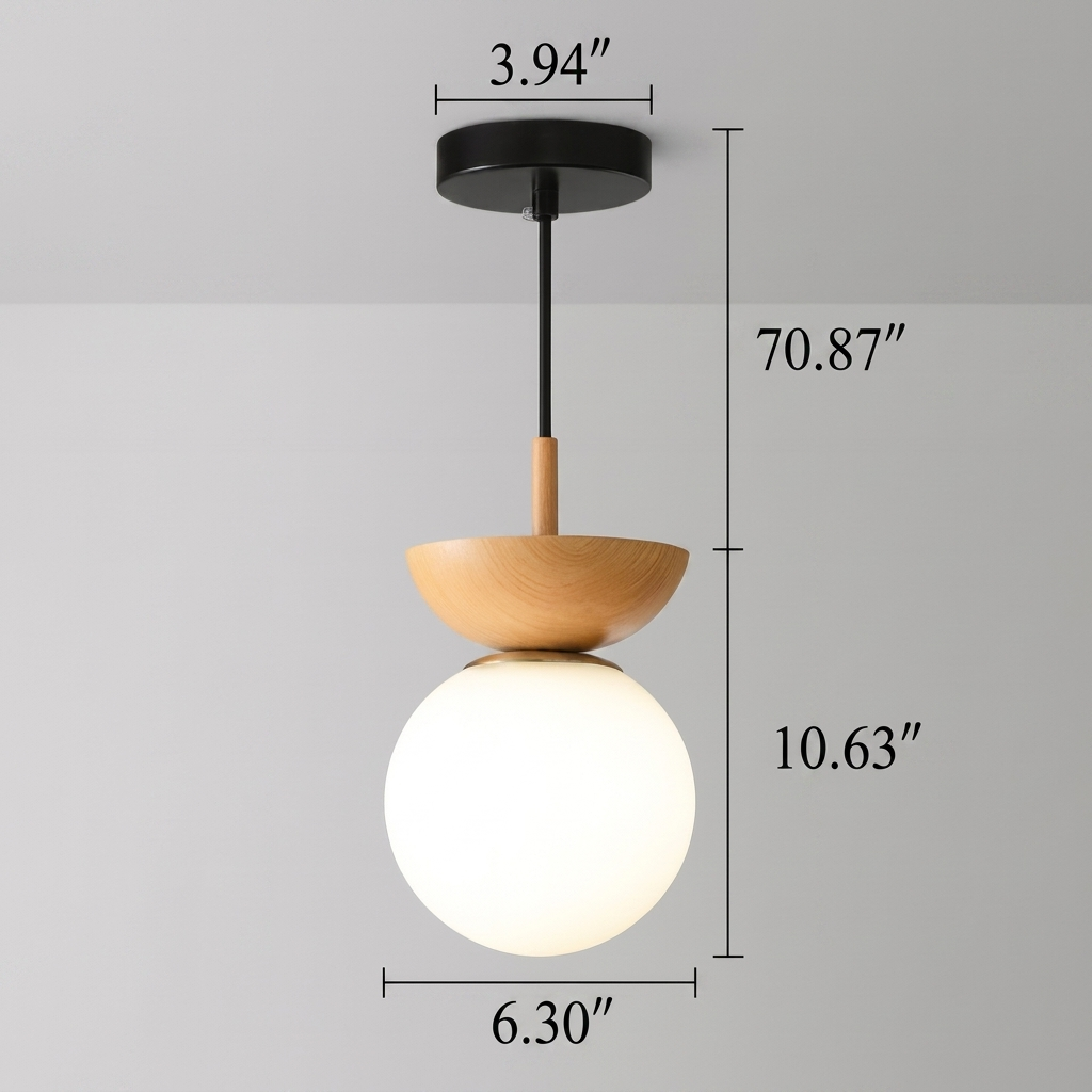 Modern Wood Ceiling Light with Glass Globe