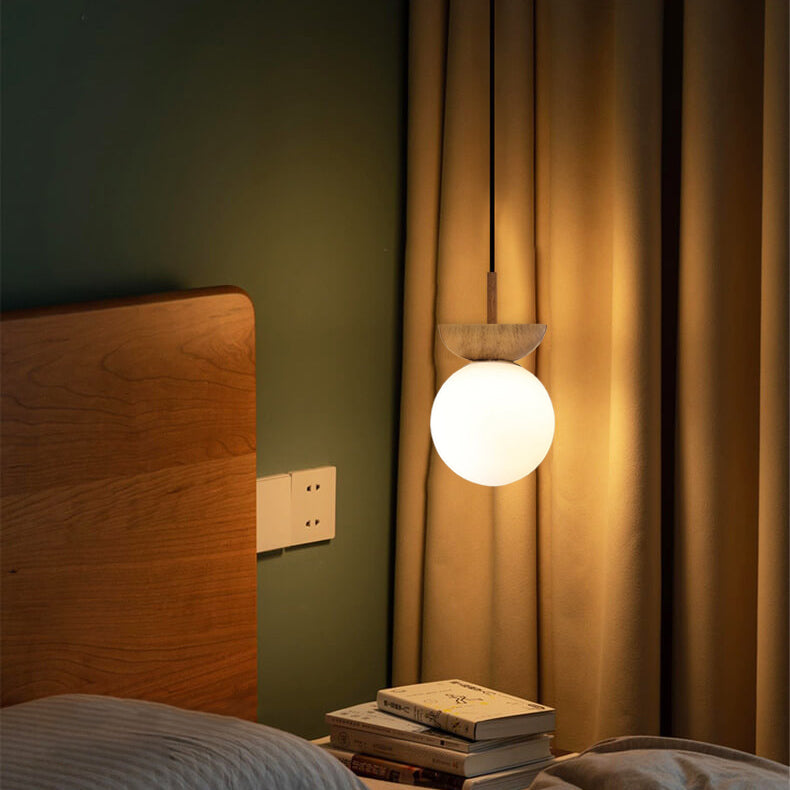 Modern Wood Ceiling Light with Glass Globe