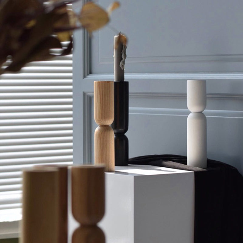 Modern Wooden Candle Holder with Rib Design