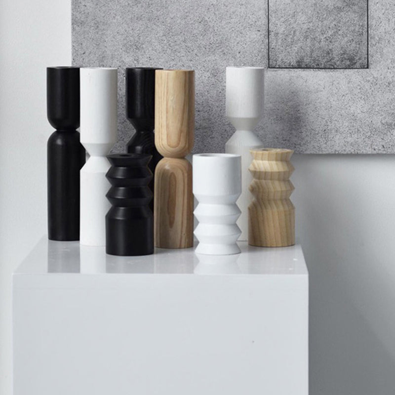 Modern Wooden Candle Holder with Rib Design