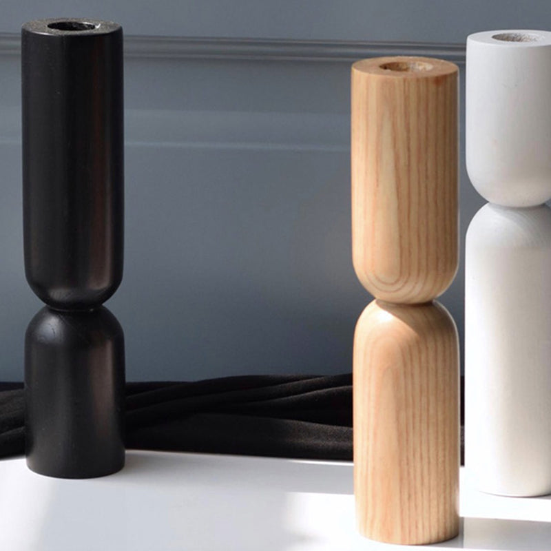 Modern Wooden Candle Holder with Rib Design