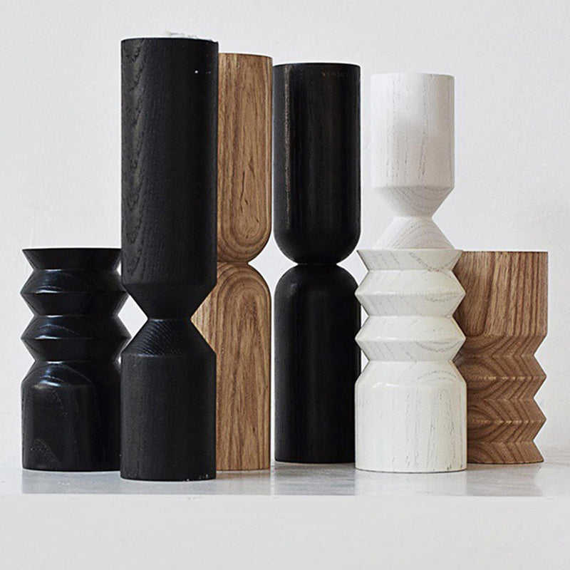 Modern Wooden Candle Holder with Rib Design