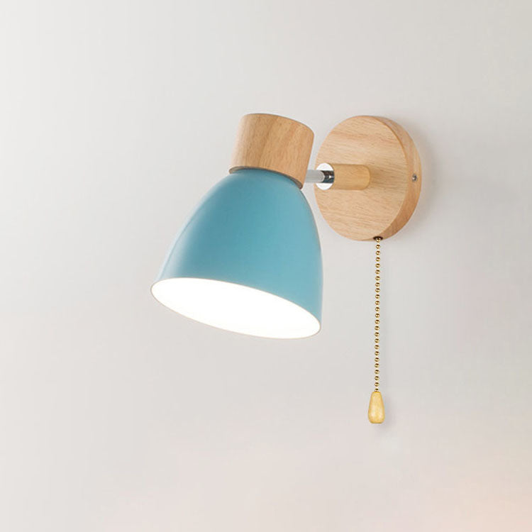 Modern Wooden Wall Sconce with Cone Shade Light