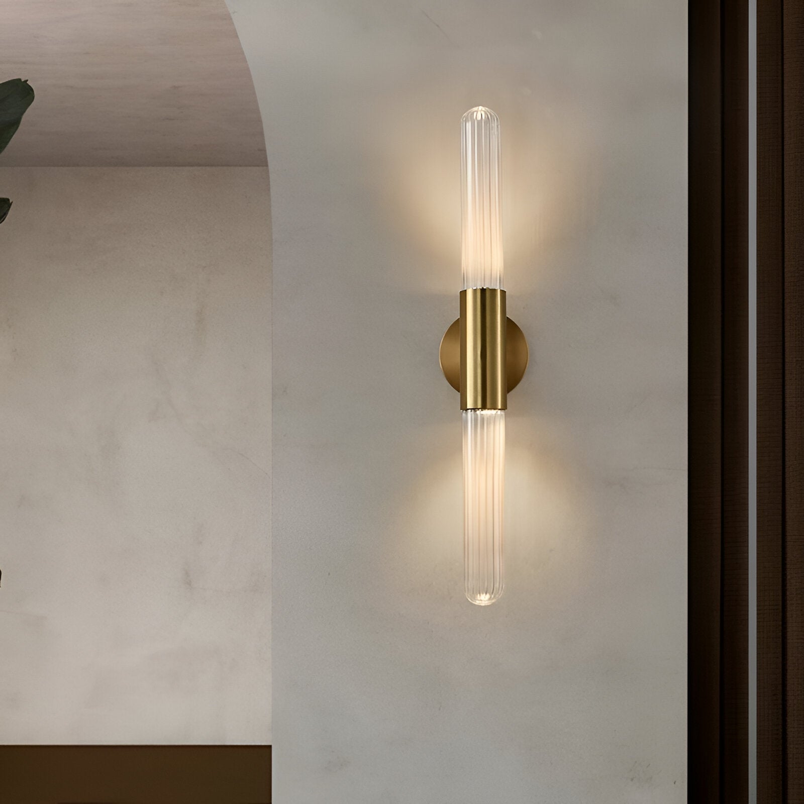Nordic Glass Tube Wall Sconce with Copper Base
