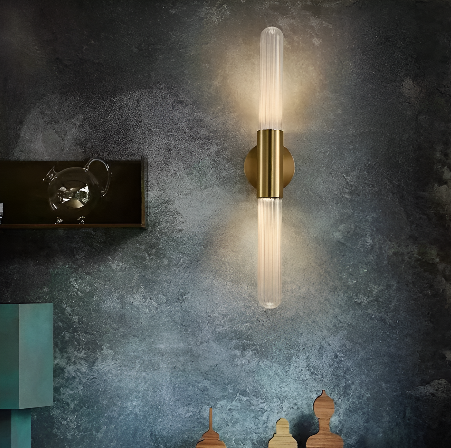 Nordic Glass Tube Wall Sconce with Copper Base