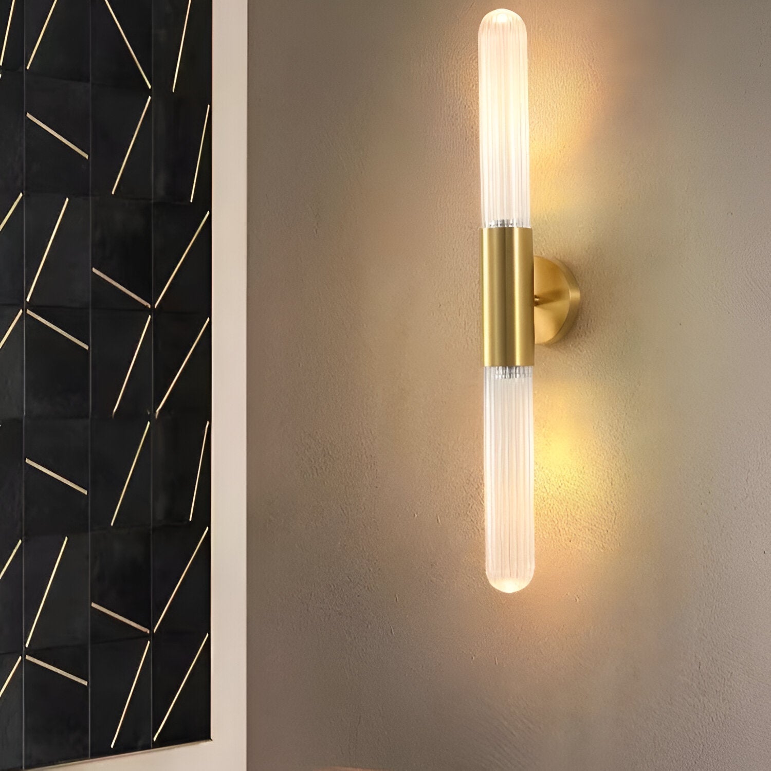 Nordic Glass Tube Wall Sconce with Copper Base