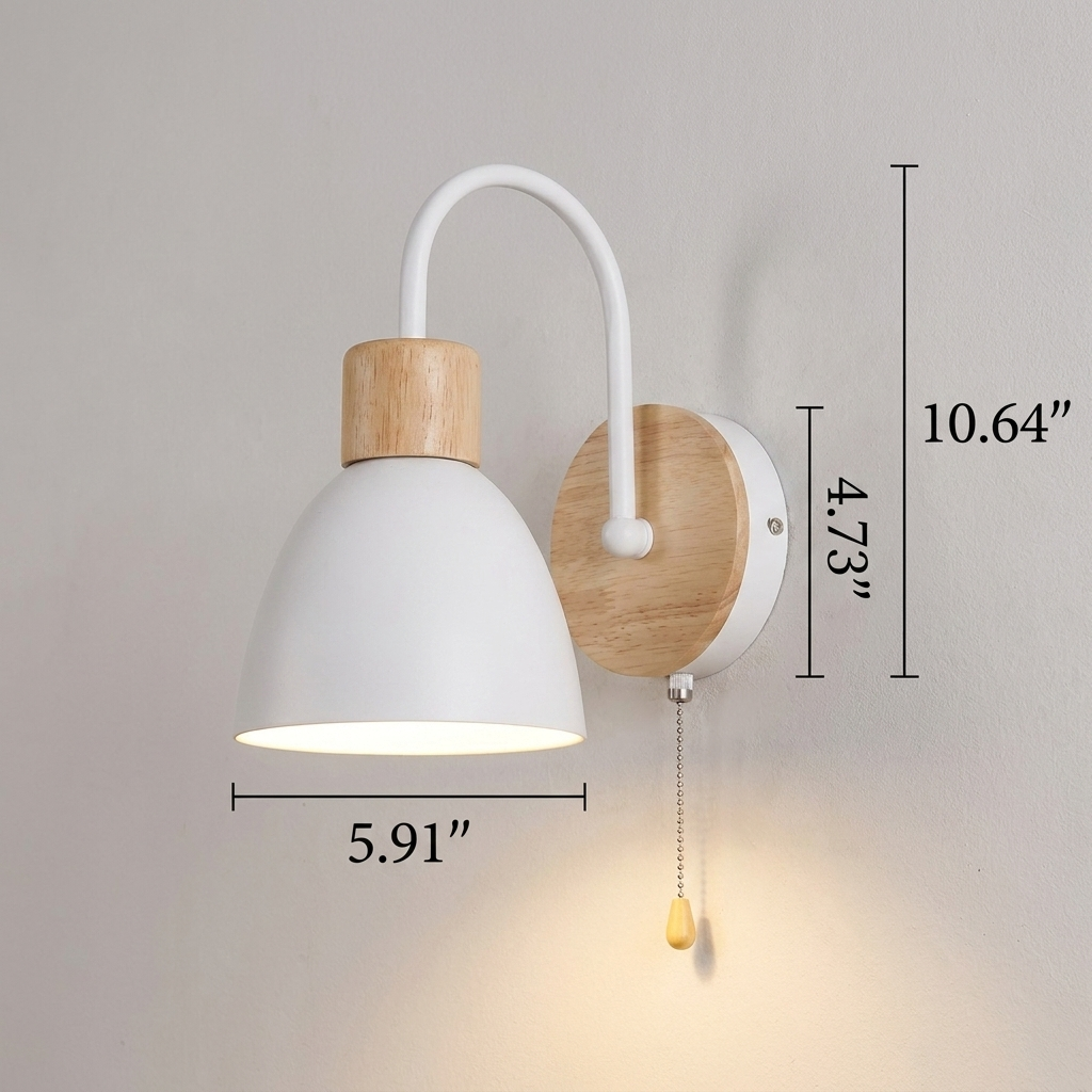 Nordic Wood Dome Wall Light with Pull Switch