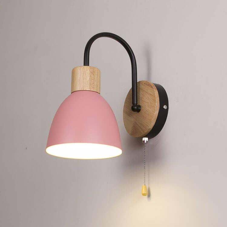 Nordic Wood Dome Wall Light with Pull Switch
