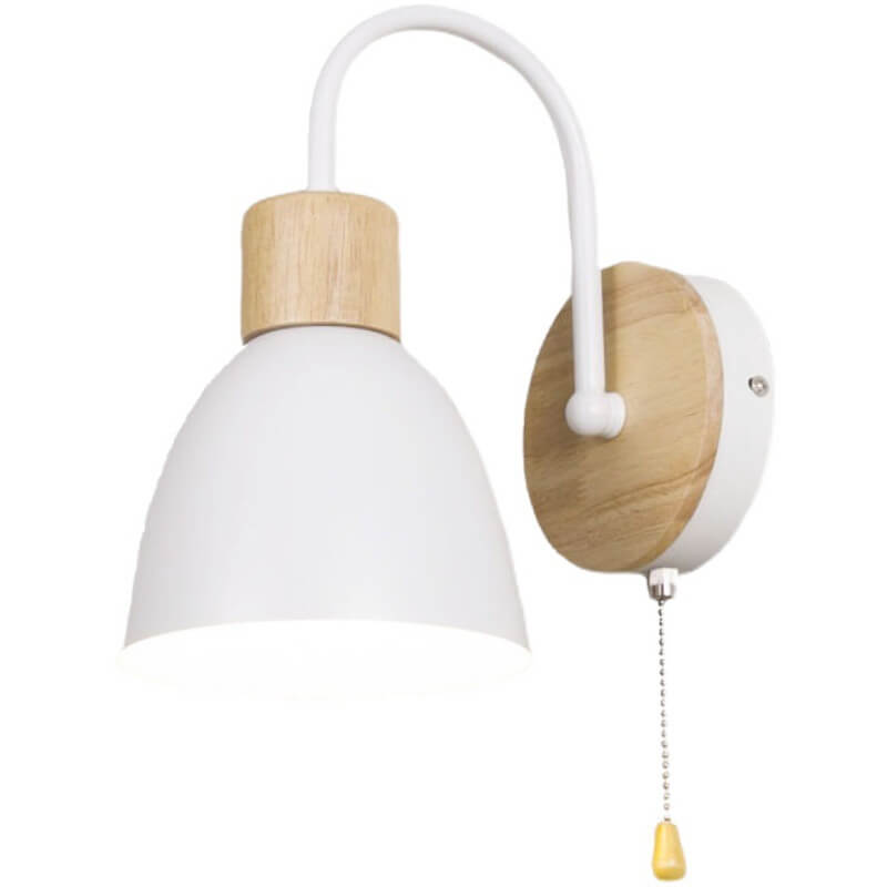 Nordic Wood Dome Wall Light with Pull Switch