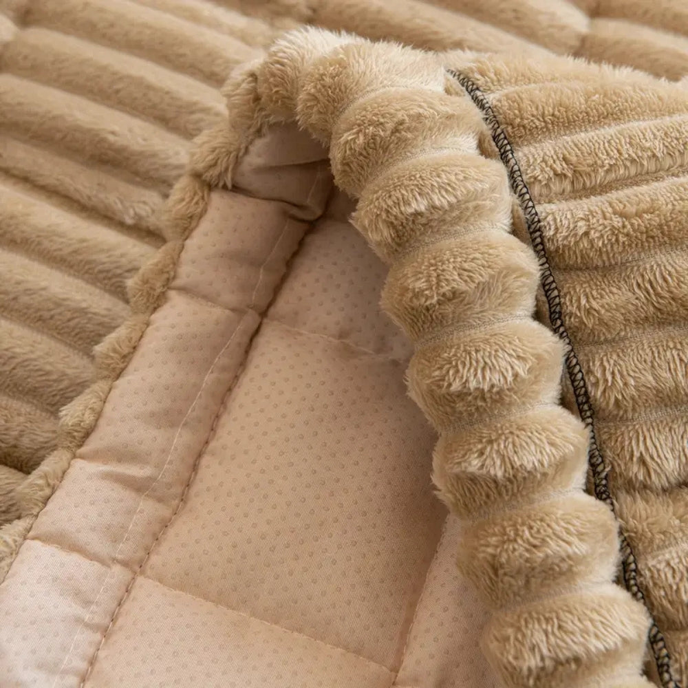 Pleated Plush Sofa Cover with Anti Slip