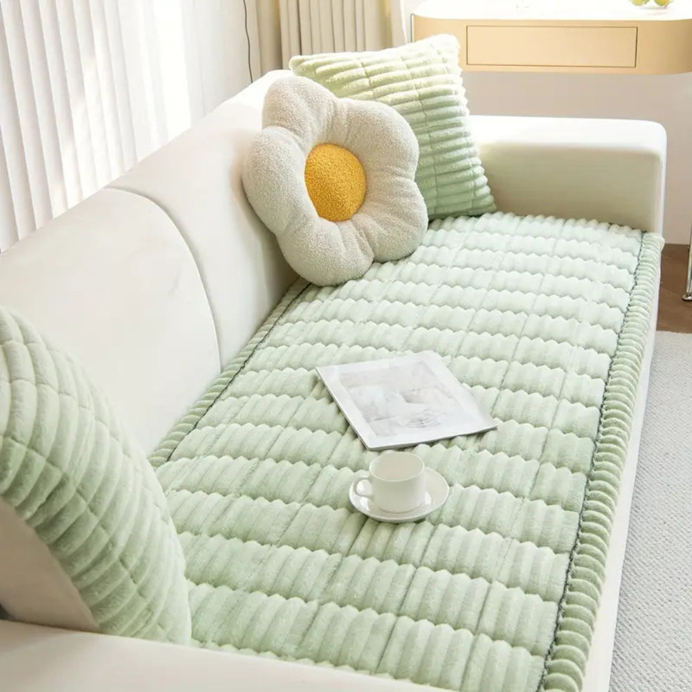 Pleated Plush Sofa Cover with Anti Slip