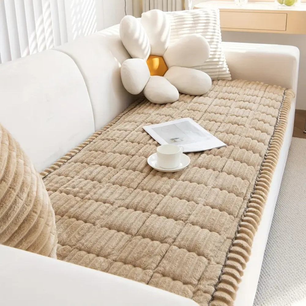 Pleated Plush Sofa Cover with Anti Slip