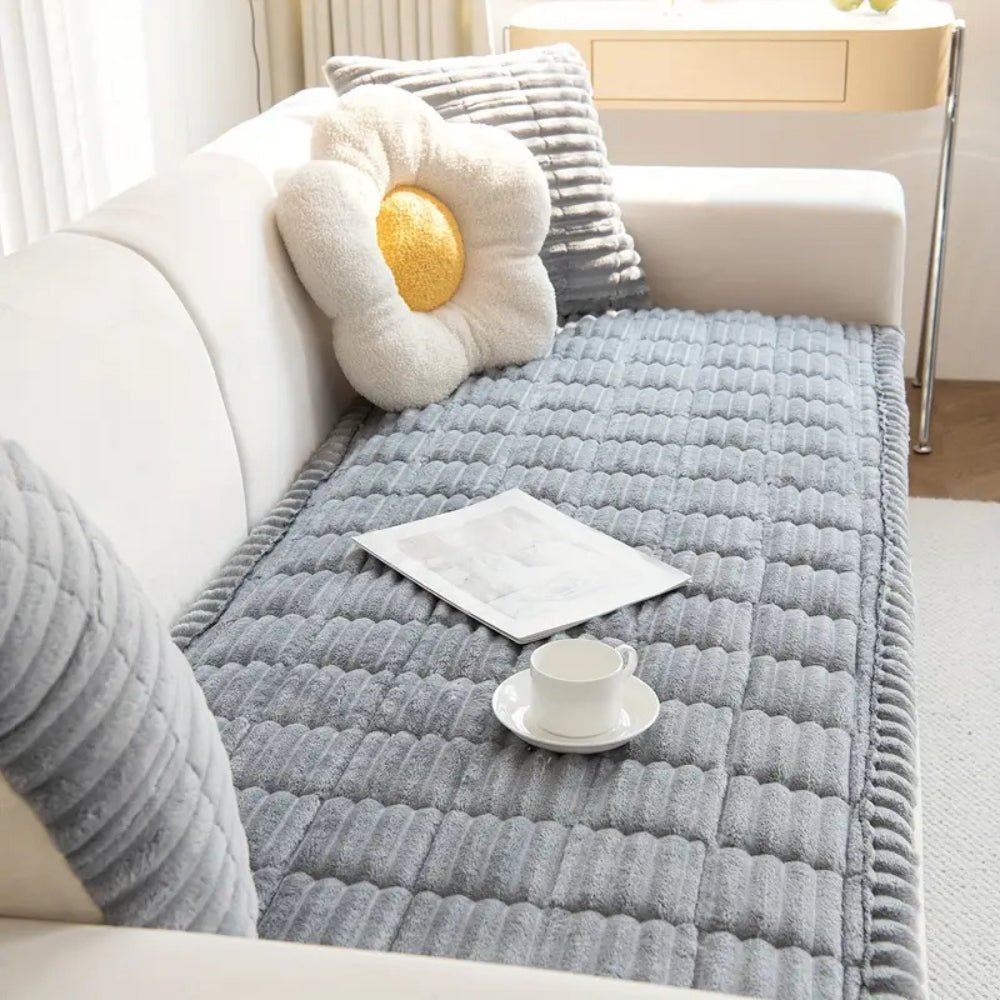 Pleated Plush Sofa Cover with Anti Slip
